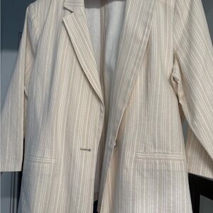 Elegant Cream Striped Women's Blazer
